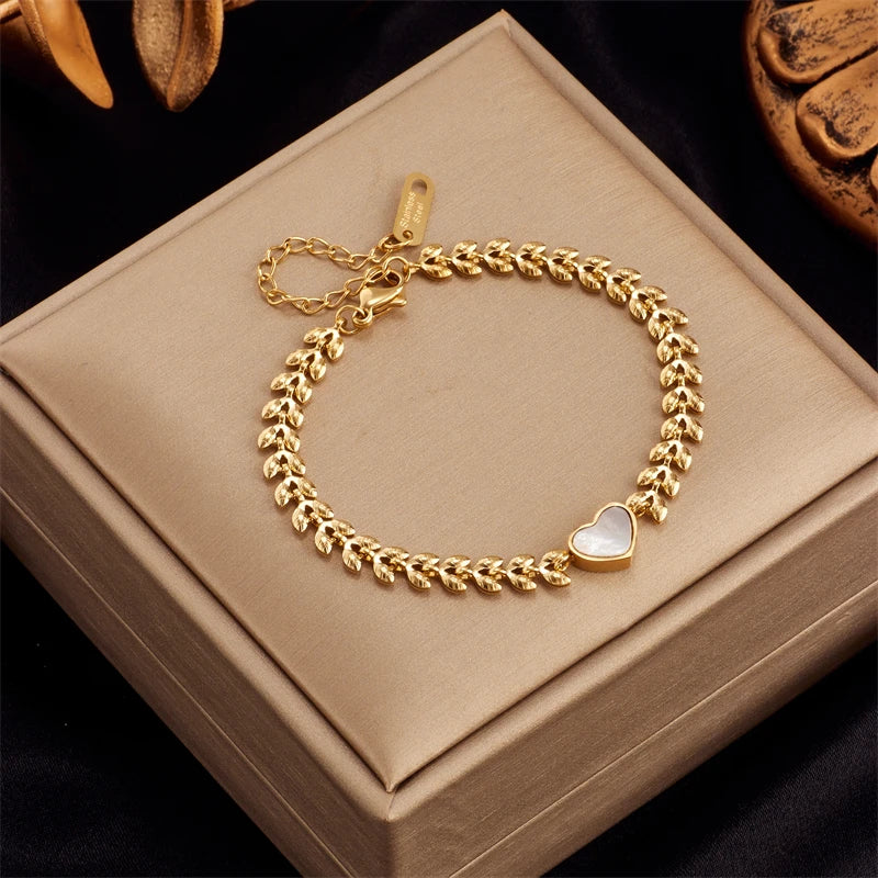 Gold Heart & Butterfly Stainless Steel Bracelet