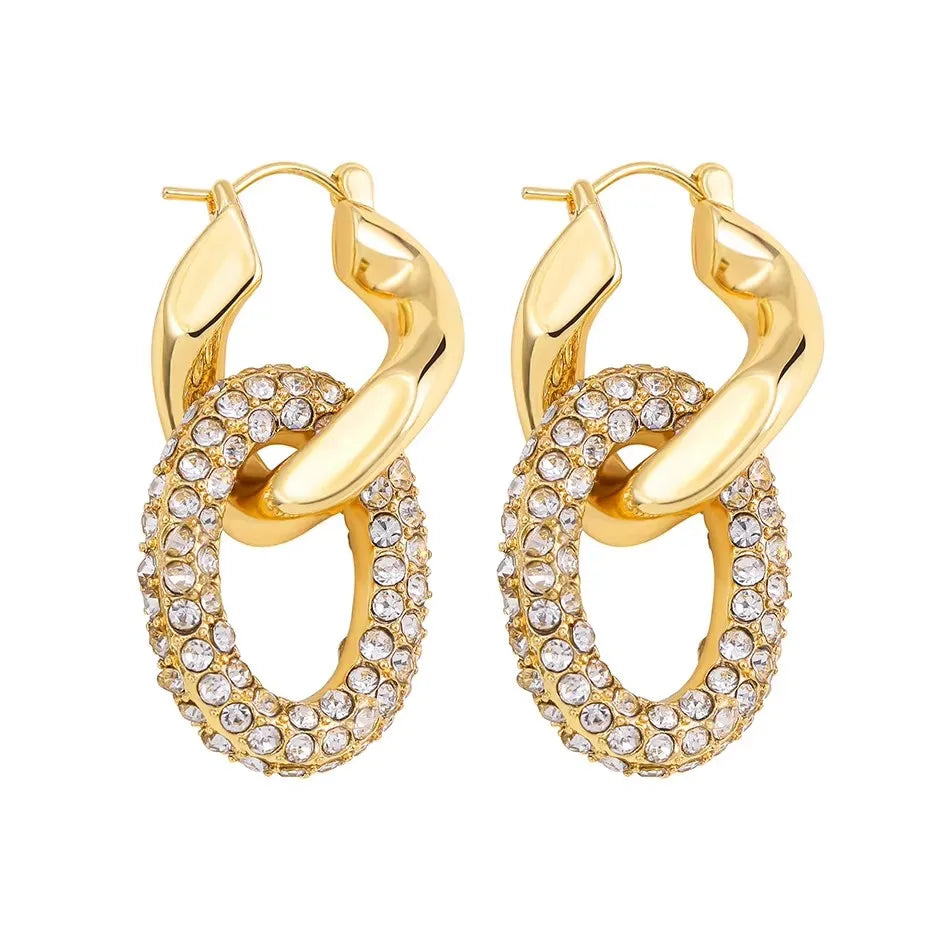 Gold Zircon U-Shape Huggie Hoop Earrings