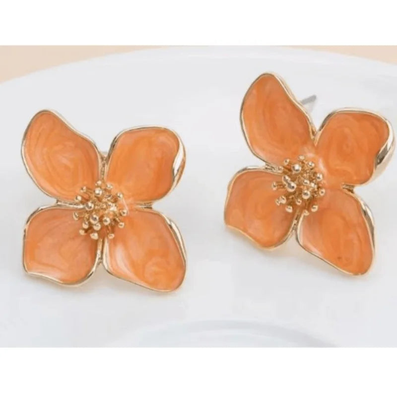 Vintage Hibiscus Glaze Flower Stud Earrings