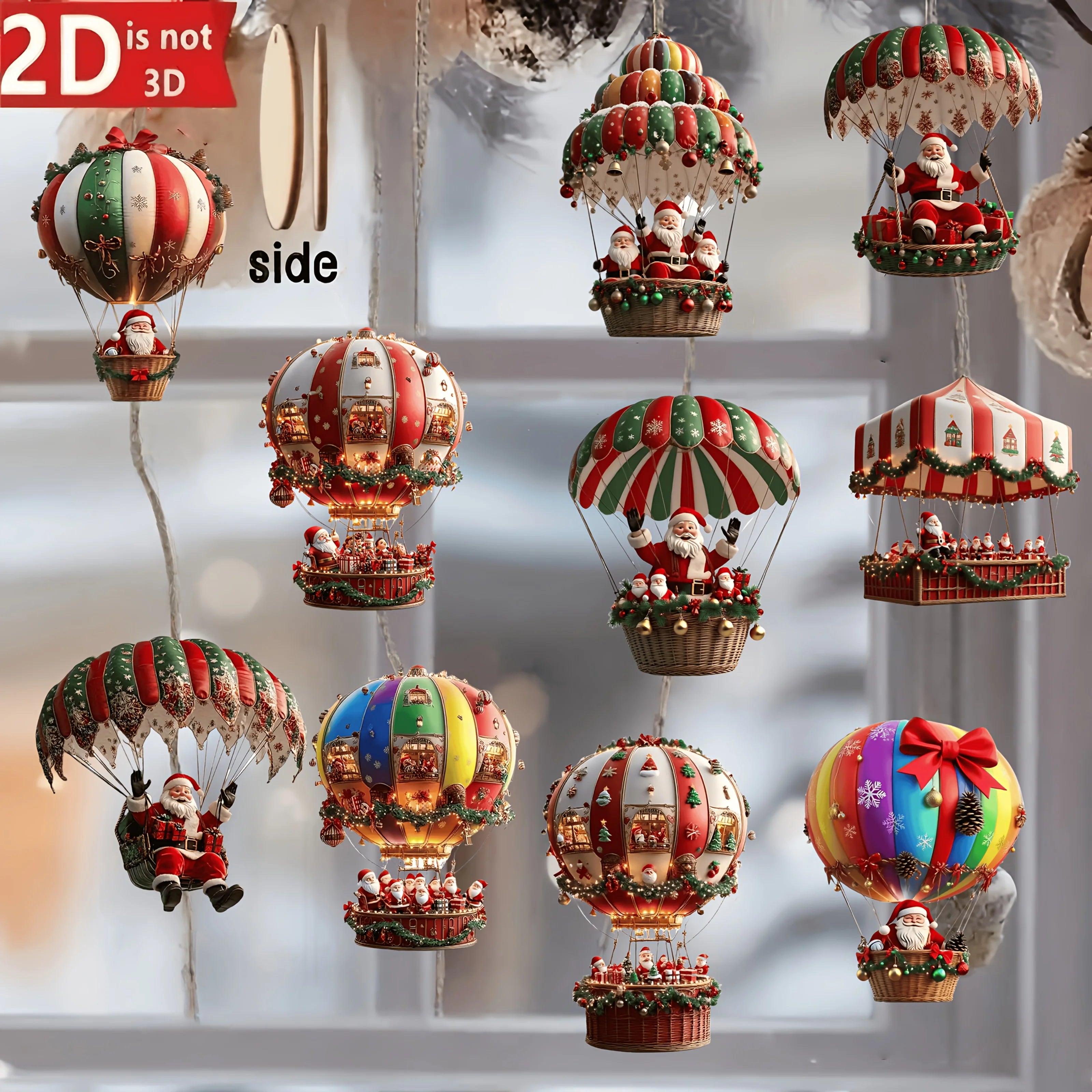 🎅 Christmas Wooden Hot Air Balloon Decor – Set of 10