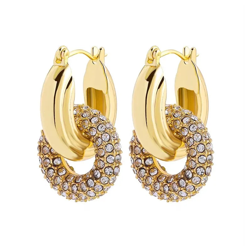 Gold Zircon U-Shape Huggie Hoop Earrings