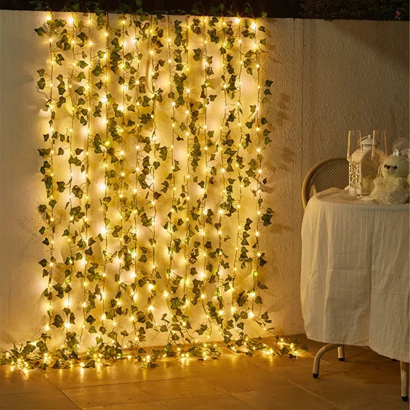 Flower & Green Leaf Fairy String Lights – Battery Powered Garland for Home & Wedding Decor