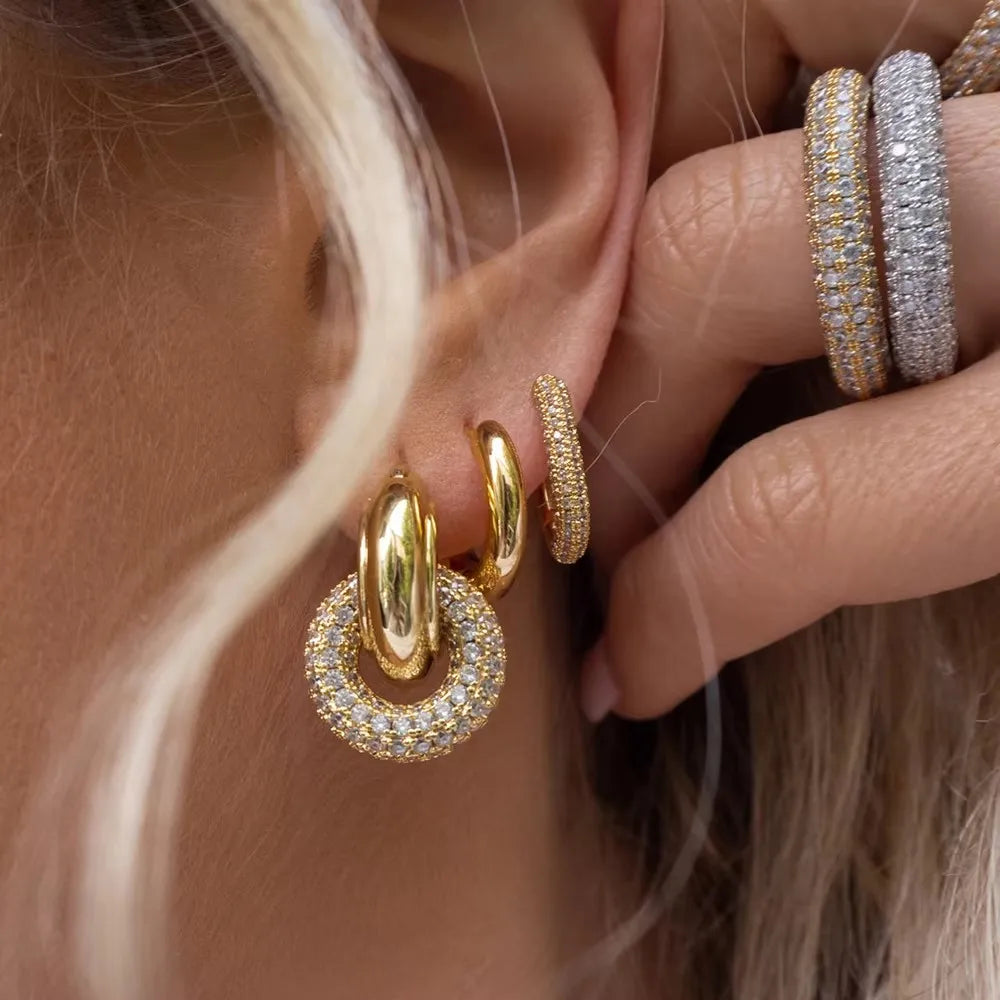 Gold Zircon U-Shape Huggie Hoop Earrings