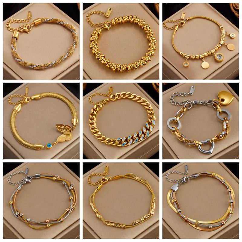 Gold Heart & Butterfly Stainless Steel Bracelet