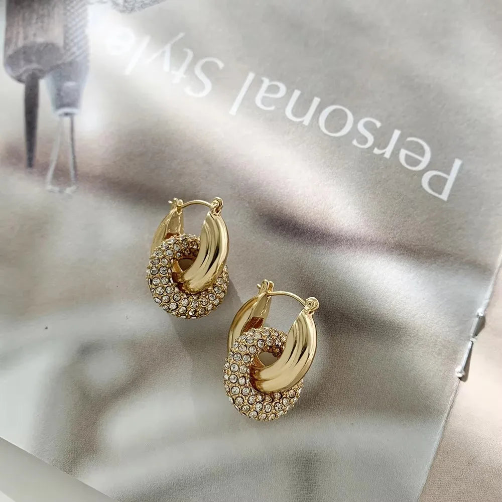 Gold Zircon U-Shape Huggie Hoop Earrings
