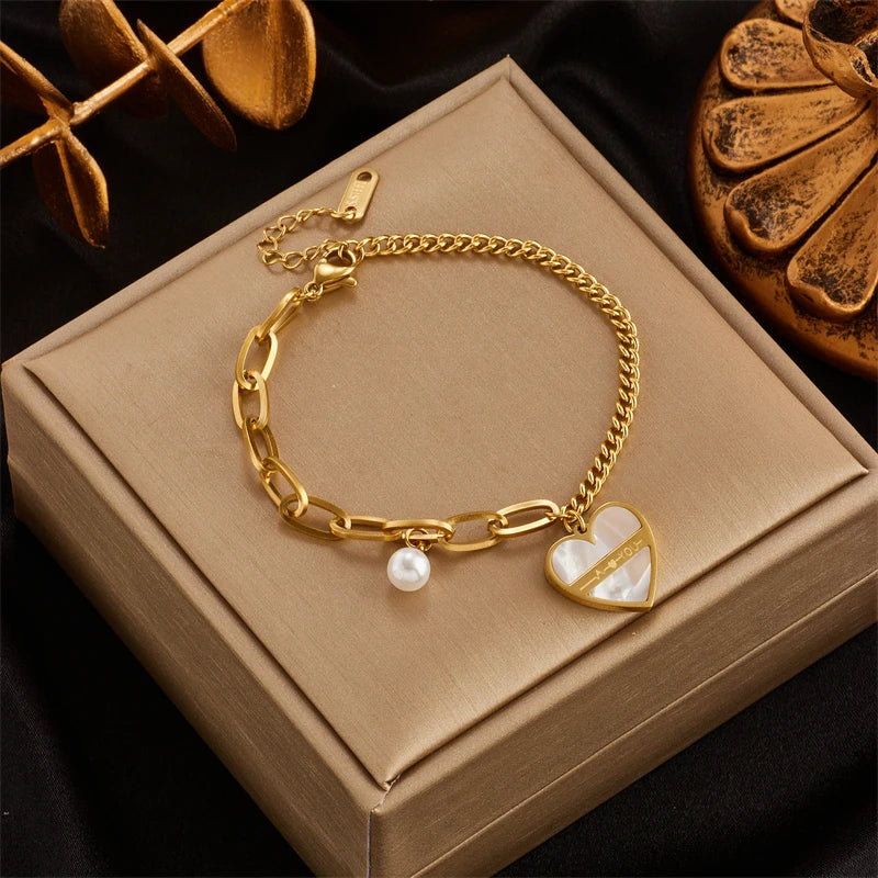 Gold Heart & Butterfly Stainless Steel Bracelet