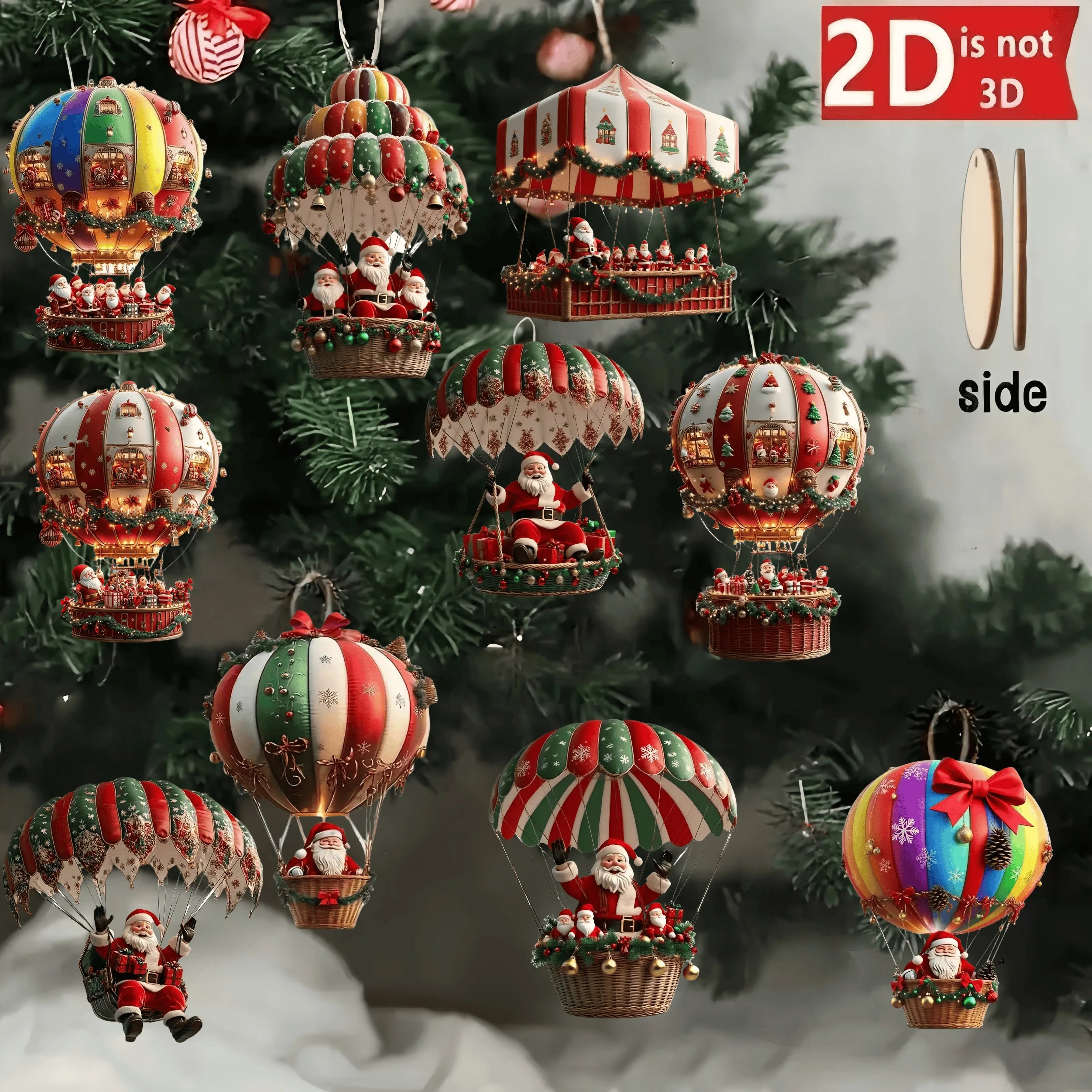 🎅 Christmas Wooden Hot Air Balloon Decor – Set of 10