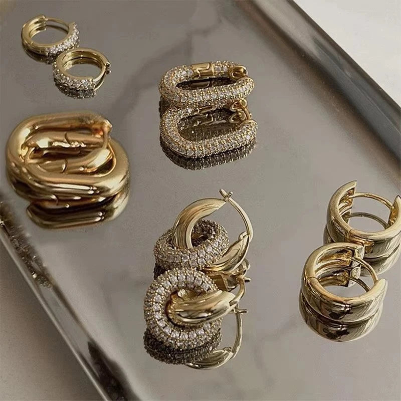Gold Zircon U-Shape Huggie Hoop Earrings