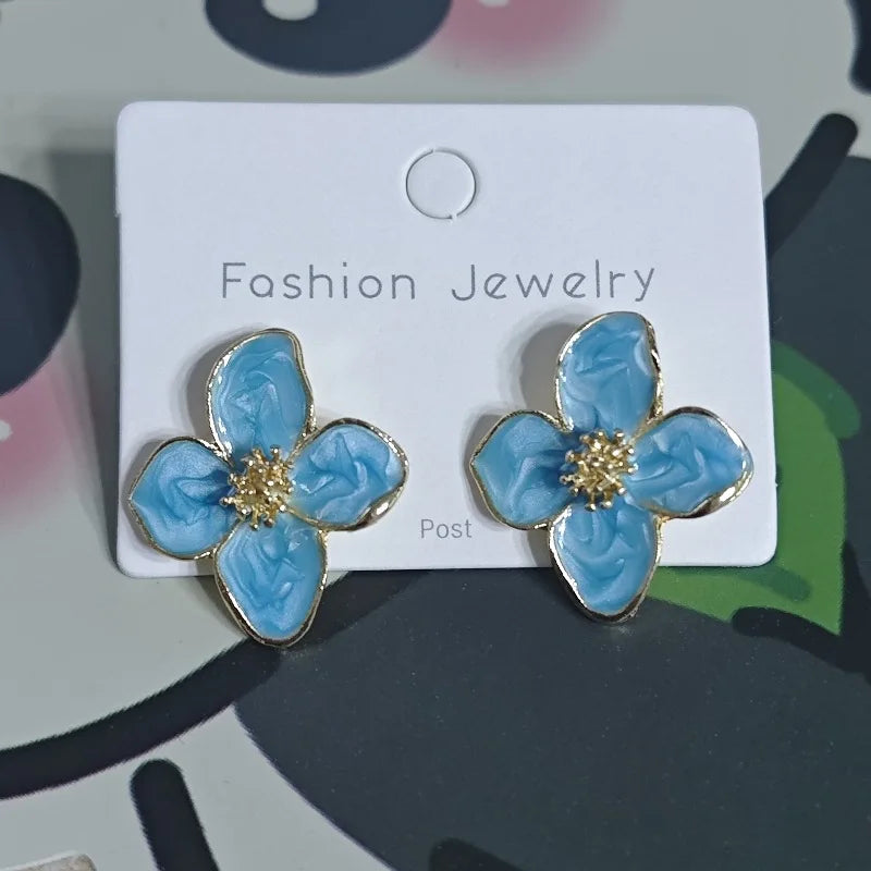 Vintage Hibiscus Glaze Flower Stud Earrings