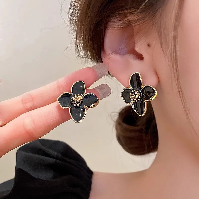 Vintage Hibiscus Glaze Flower Stud Earrings
