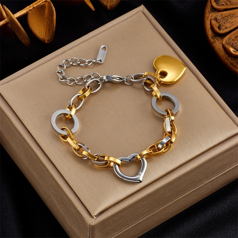 Gold Heart & Butterfly Stainless Steel Bracelet
