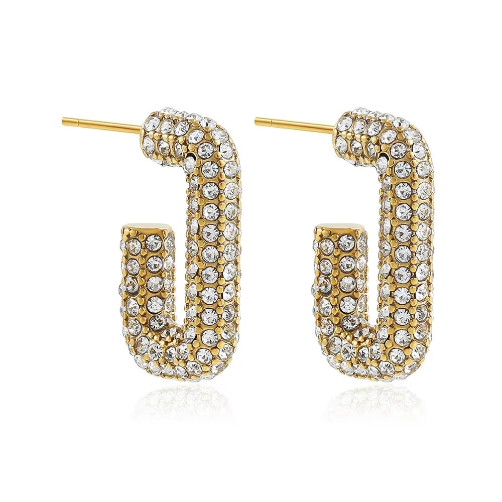 Gold Zircon U-Shape Huggie Hoop Earrings
