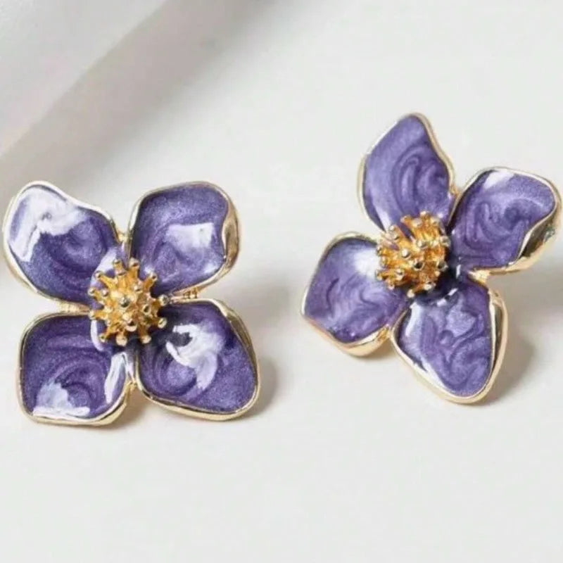 Vintage Hibiscus Glaze Flower Stud Earrings