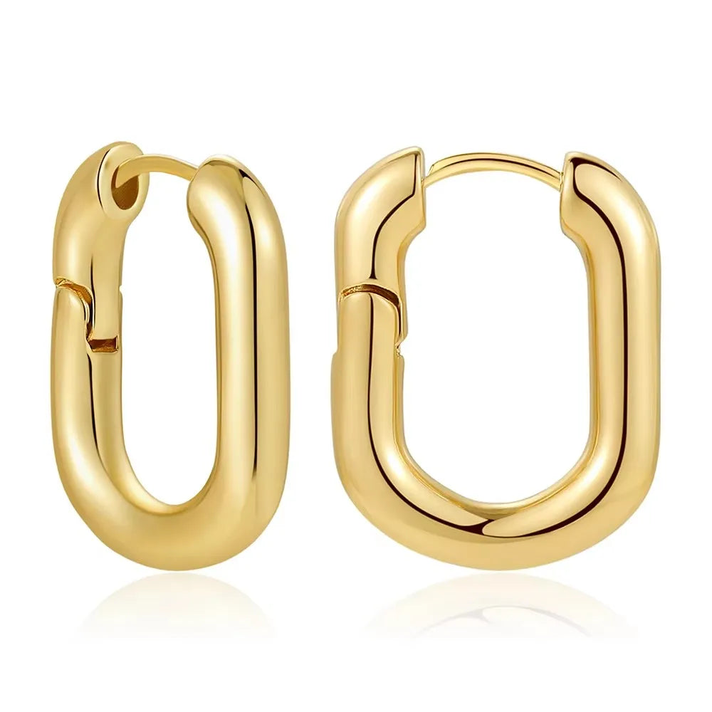 Gold Zircon U-Shape Huggie Hoop Earrings