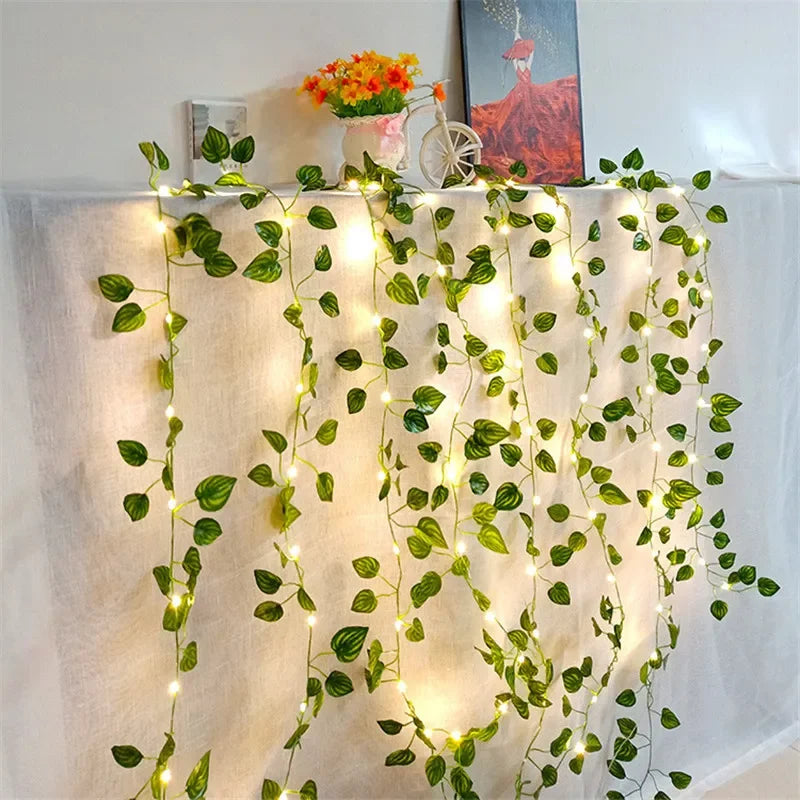 Flower & Green Leaf Fairy String Lights – Battery Powered Garland for Home & Wedding Decor