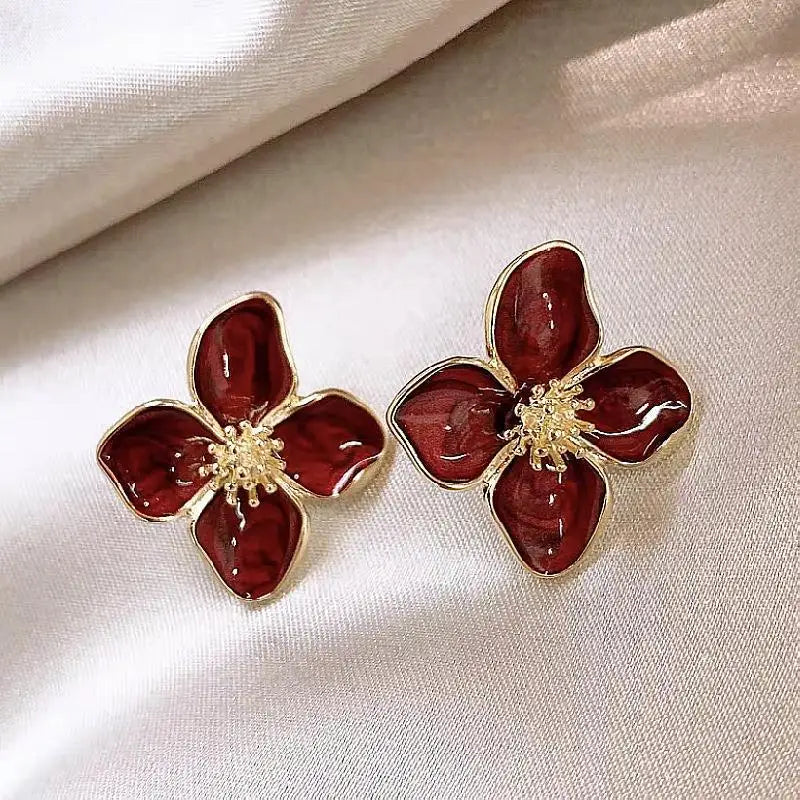 Vintage Hibiscus Glaze Flower Stud Earrings