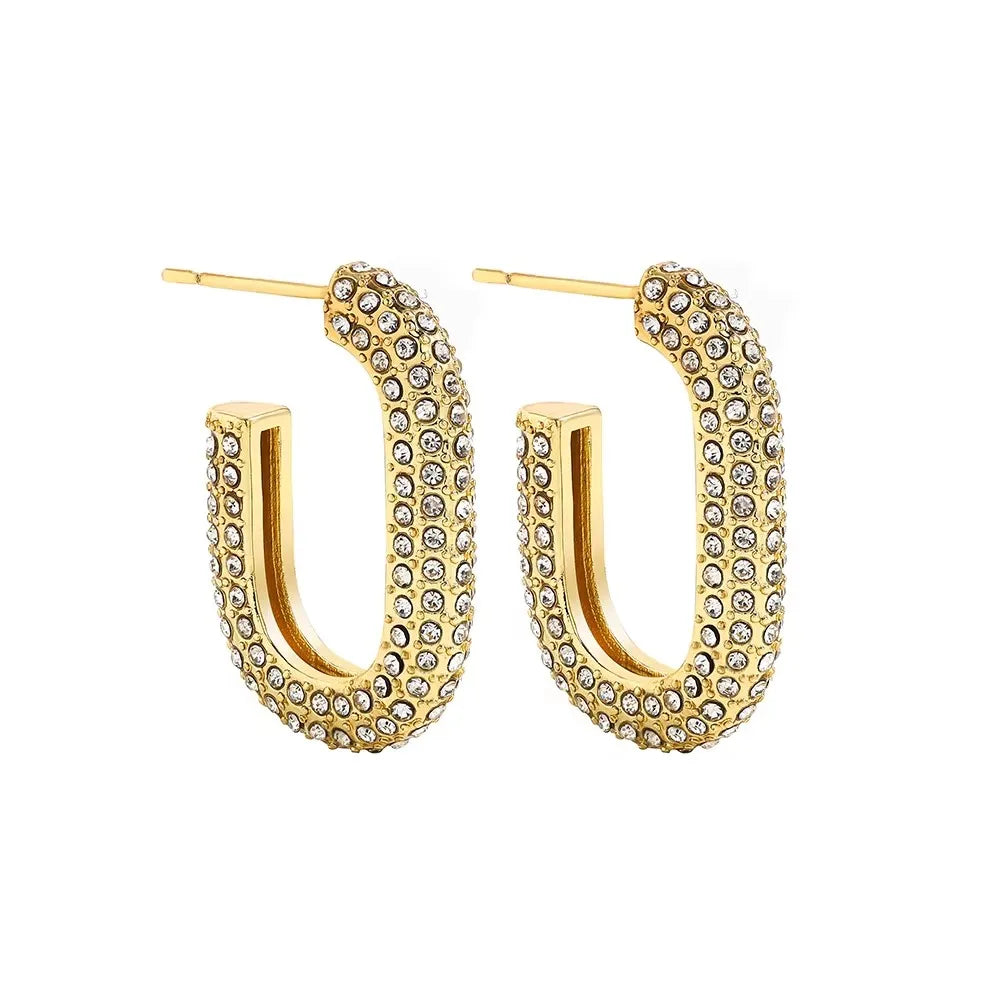 Gold Zircon U-Shape Huggie Hoop Earrings