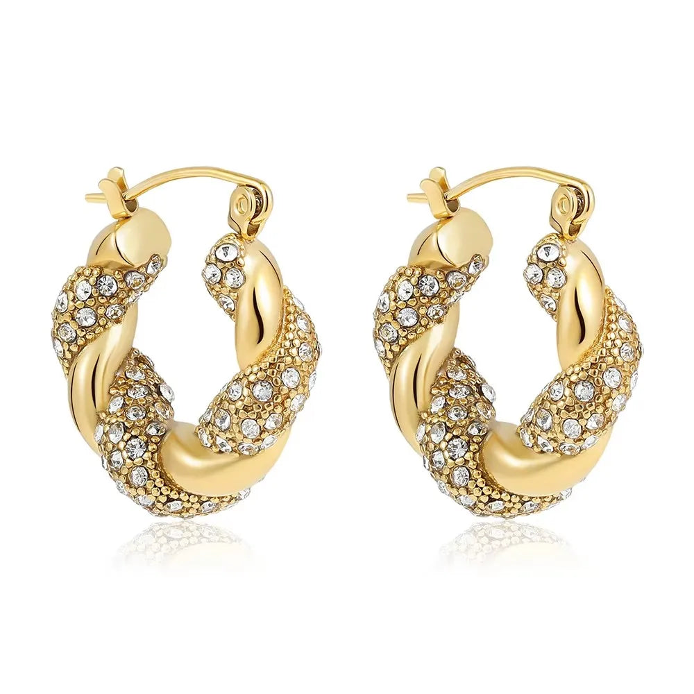 Gold Zircon U-Shape Huggie Hoop Earrings