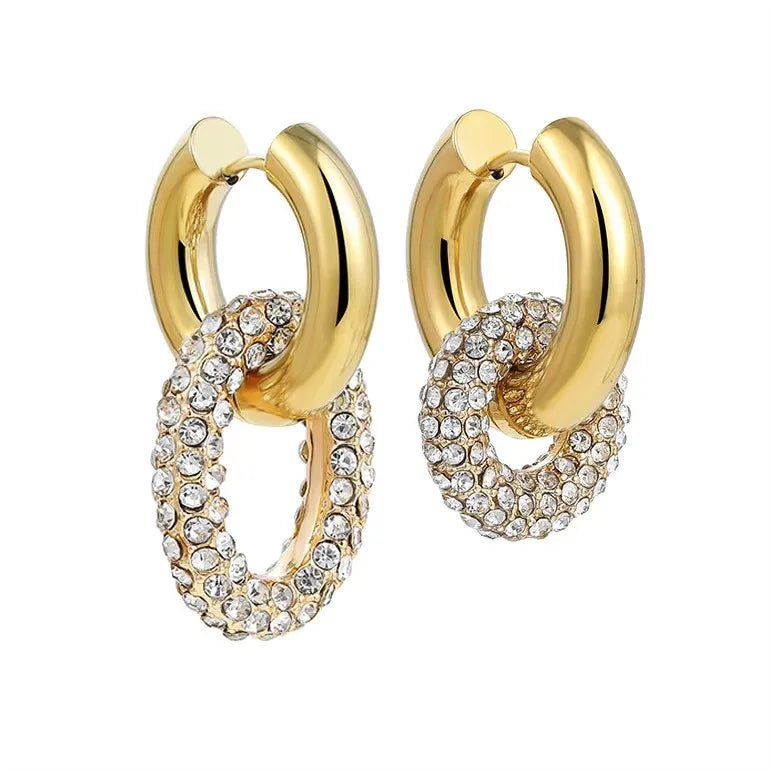 Gold Zircon U-Shape Huggie Hoop Earrings