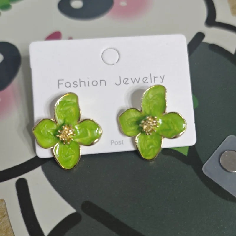 Vintage Hibiscus Glaze Flower Stud Earrings