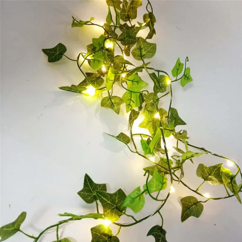 Flower & Green Leaf Fairy String Lights – Battery Powered Garland for Home & Wedding Decor