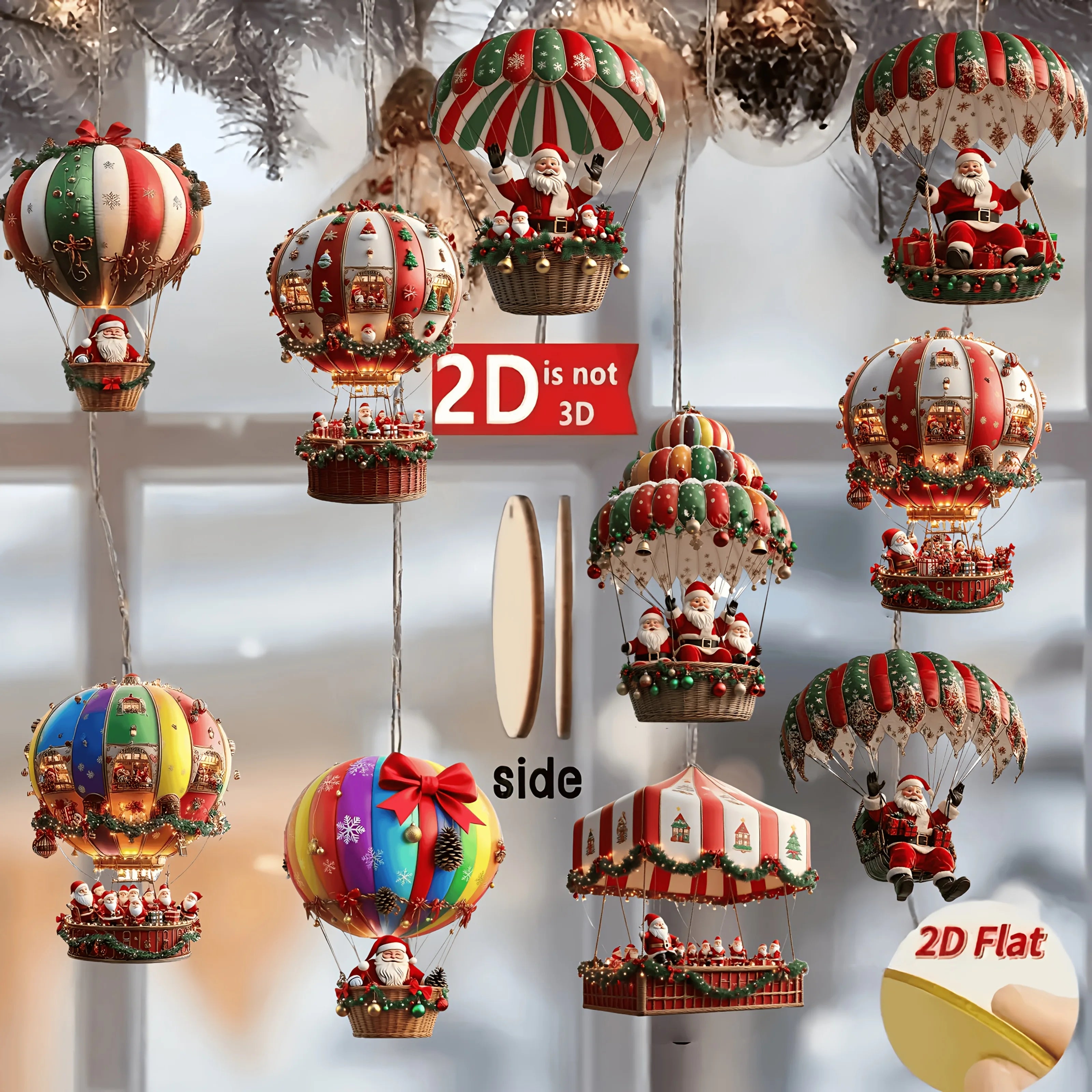 🎅 Christmas Wooden Hot Air Balloon Decor – Set of 10