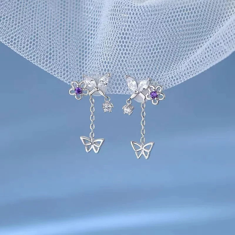 Exquisite Crystal Flower & Butterfly Tassel Earrings