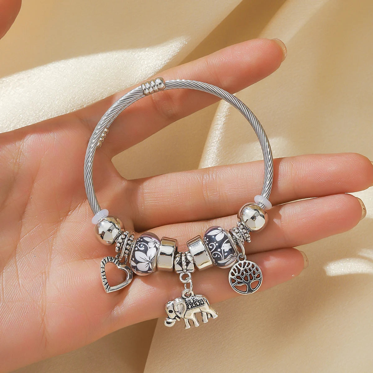 Women's Elephant & Tree of Life Charm Bracelet