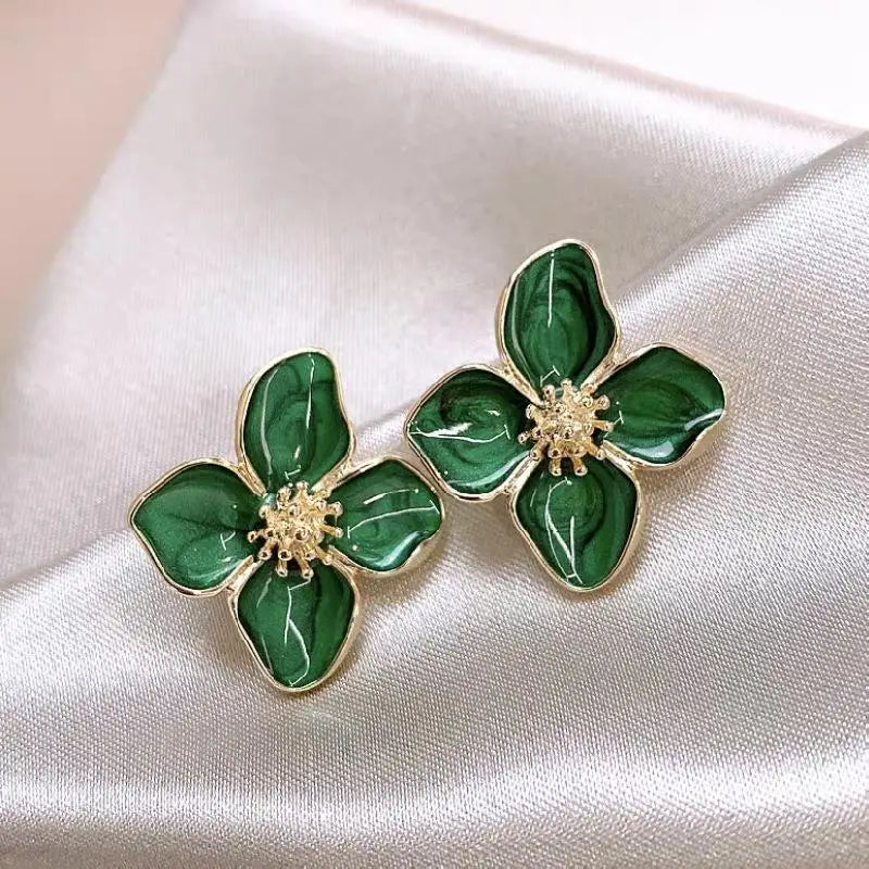 Vintage Hibiscus Glaze Flower Stud Earrings