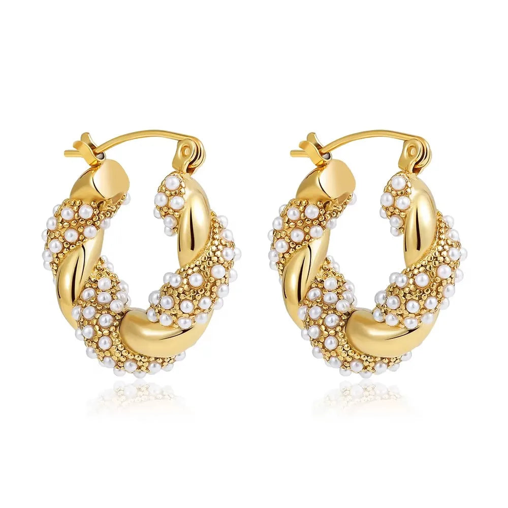 Gold Zircon U-Shape Huggie Hoop Earrings