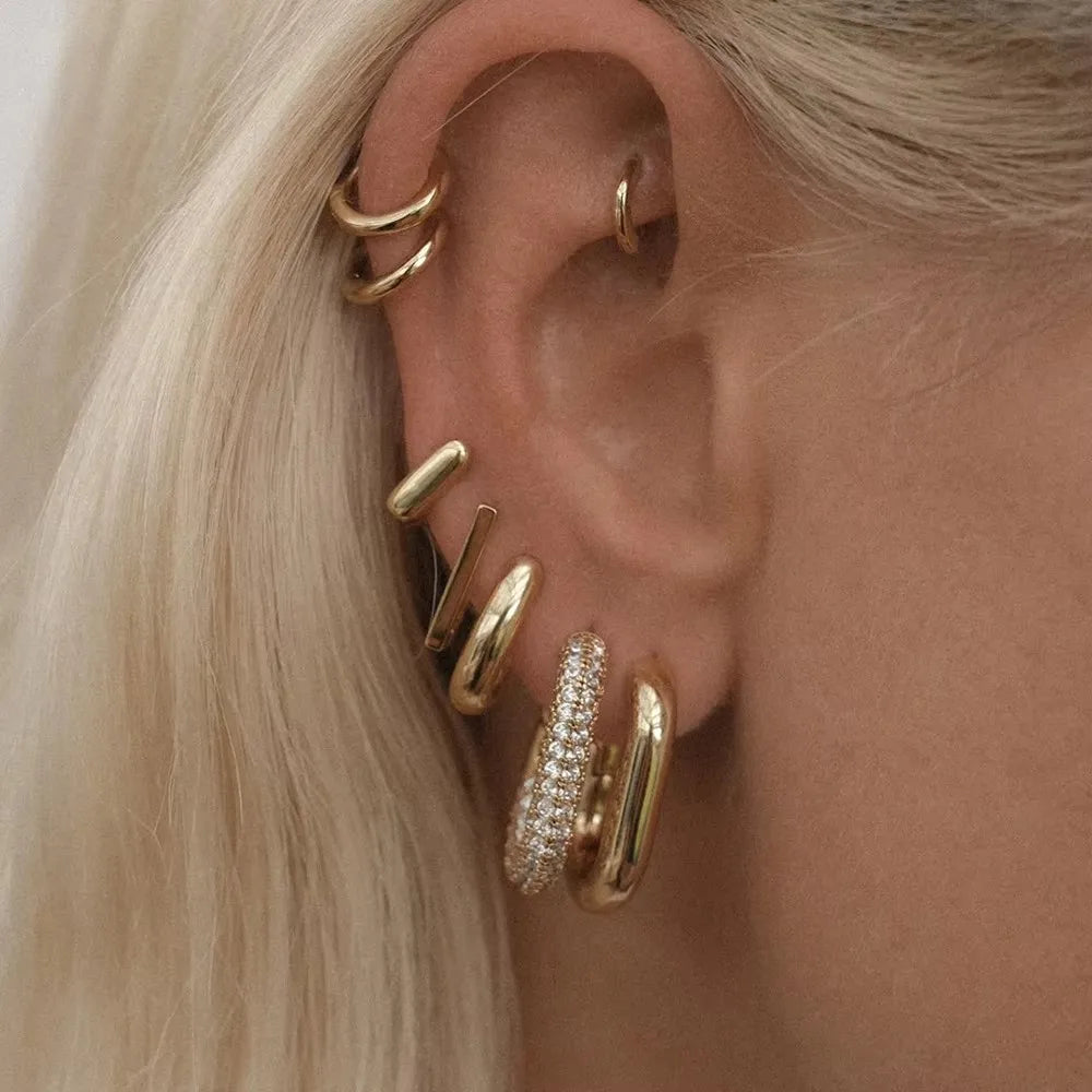 Gold Zircon U-Shape Huggie Hoop Earrings