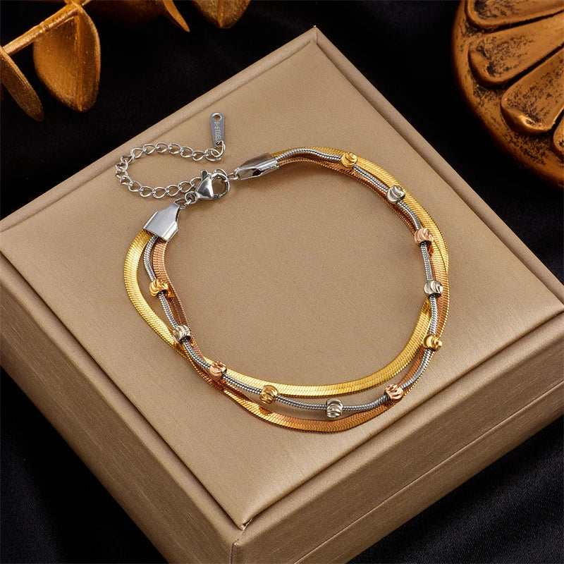 Gold Heart & Butterfly Stainless Steel Bracelet