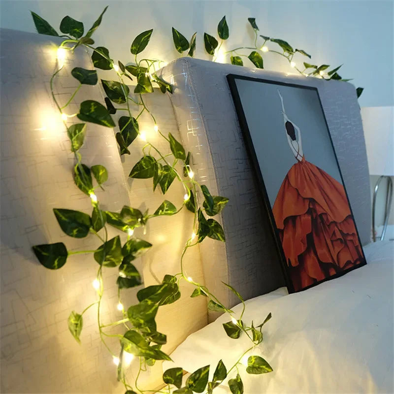 Flower & Green Leaf Fairy String Lights – Battery Powered Garland for Home & Wedding Decor