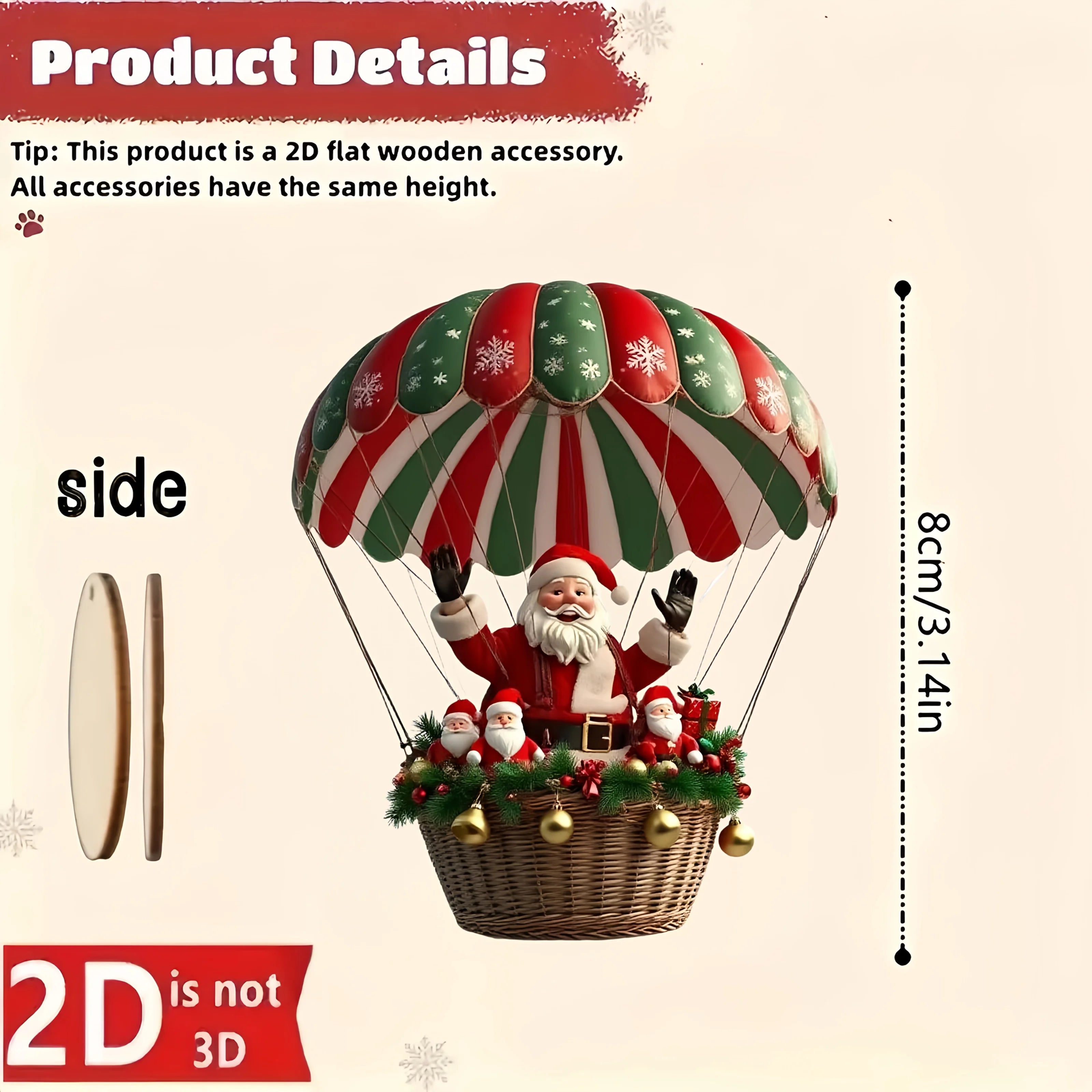 🎅 Christmas Wooden Hot Air Balloon Decor – Set of 10