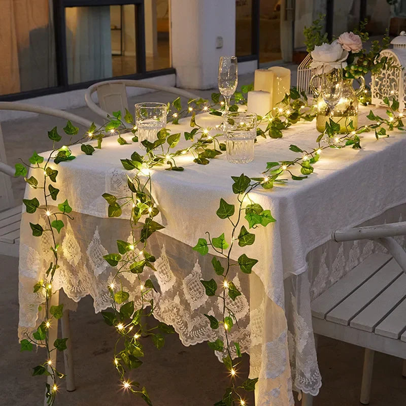 Flower & Green Leaf Fairy String Lights – Battery Powered Garland for Home & Wedding Decor