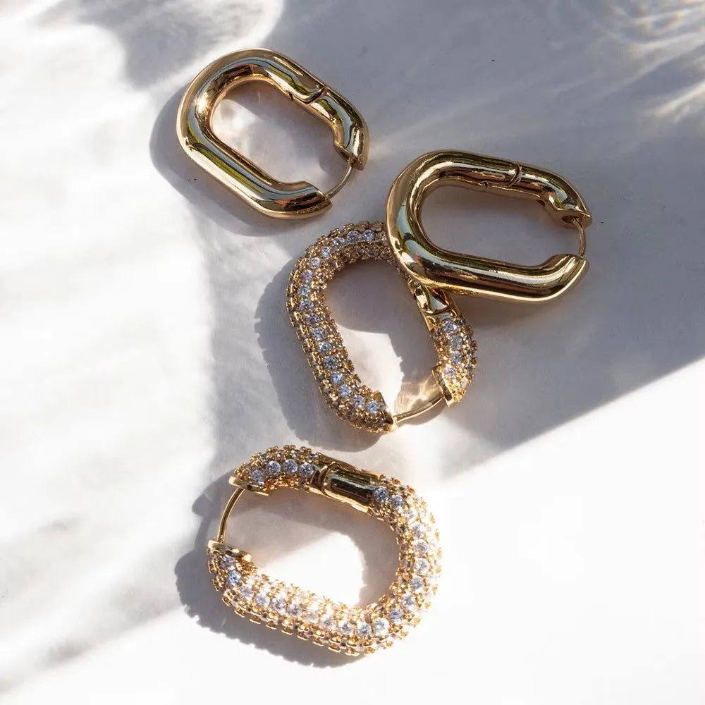Gold Zircon U-Shape Huggie Hoop Earrings