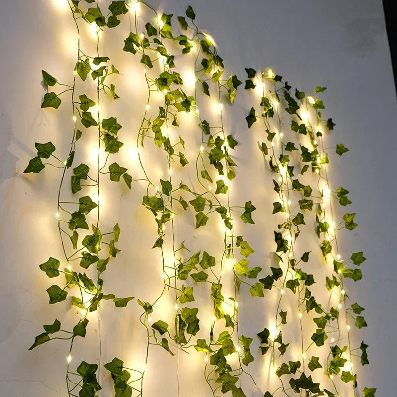Flower & Green Leaf Fairy String Lights – Battery Powered Garland for Home & Wedding Decor