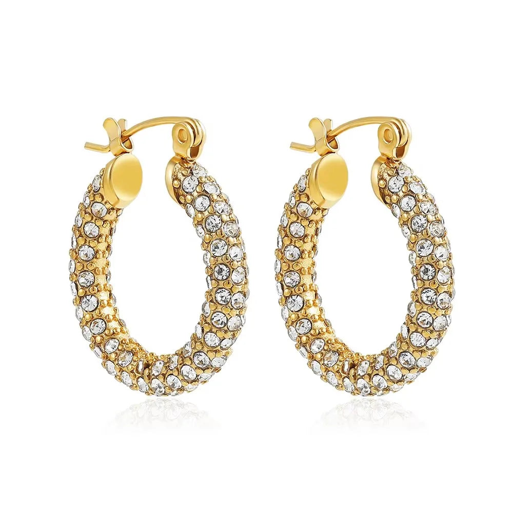 Gold Zircon U-Shape Huggie Hoop Earrings
