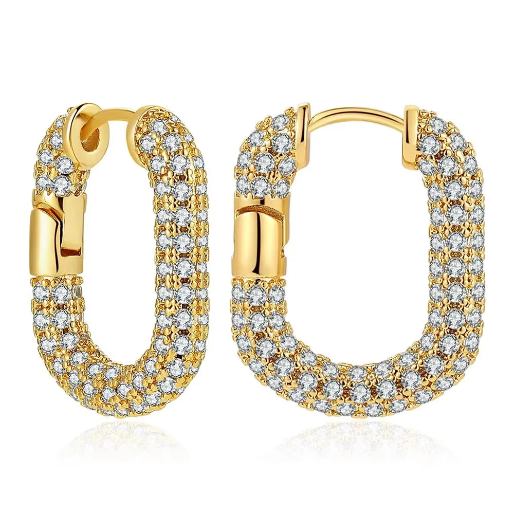 Gold Zircon U-Shape Huggie Hoop Earrings