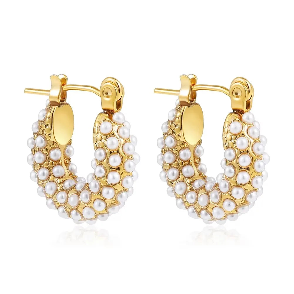 Gold Zircon U-Shape Huggie Hoop Earrings