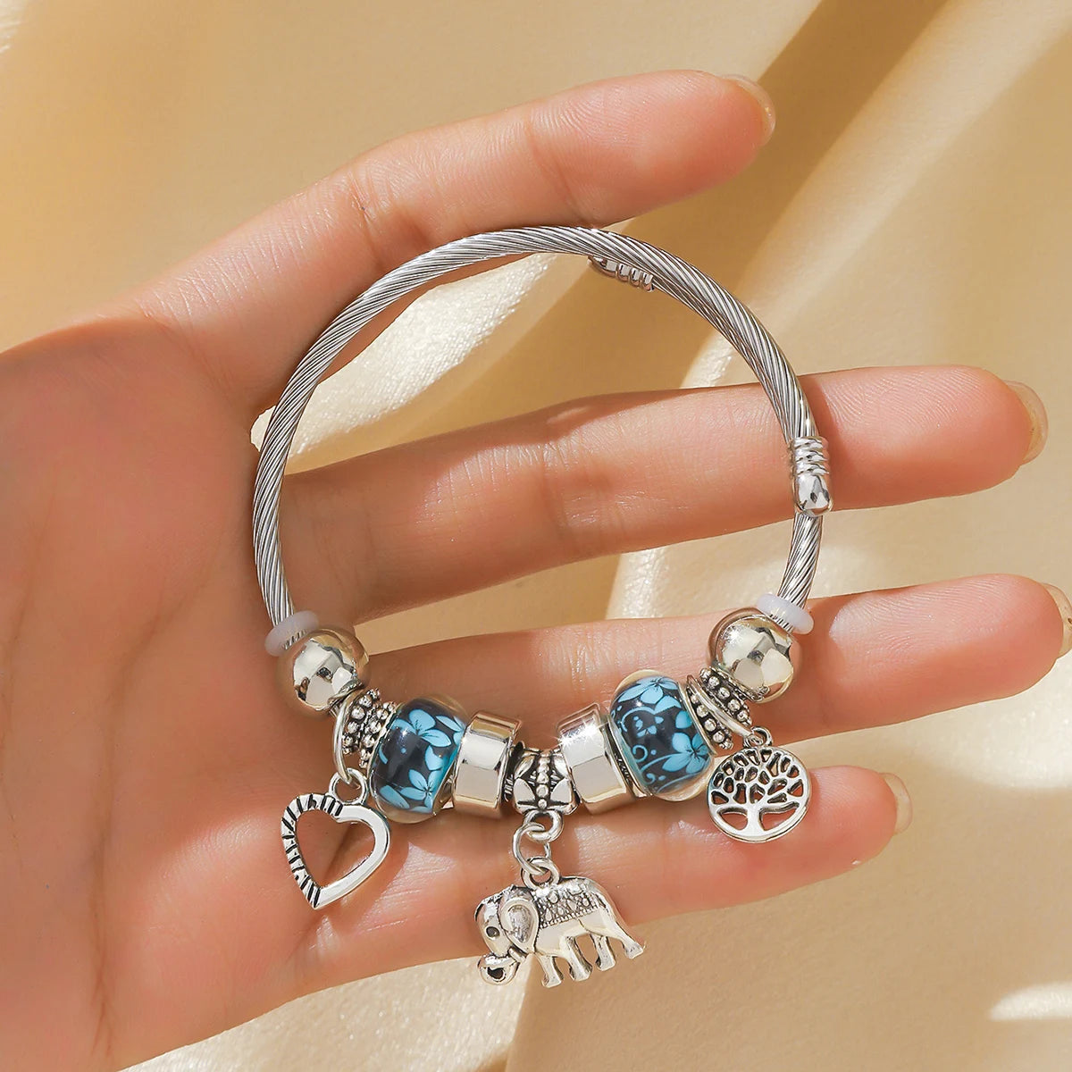 Women's Elephant & Tree of Life Charm Bracelet