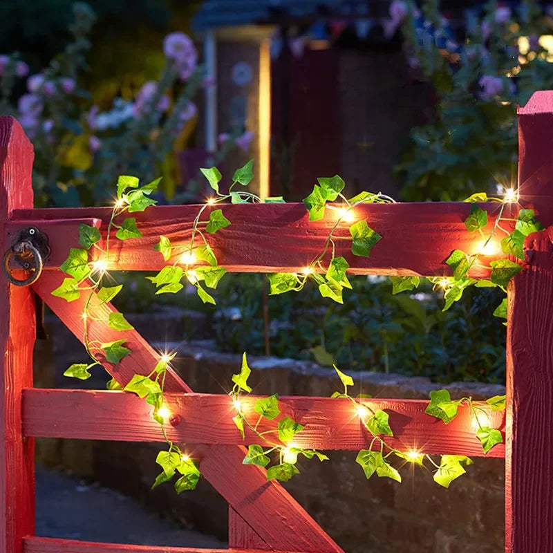 Flower & Green Leaf Fairy String Lights – Battery Powered Garland for Home & Wedding Decor