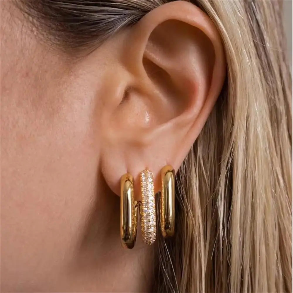 Gold Zircon U-Shape Huggie Hoop Earrings