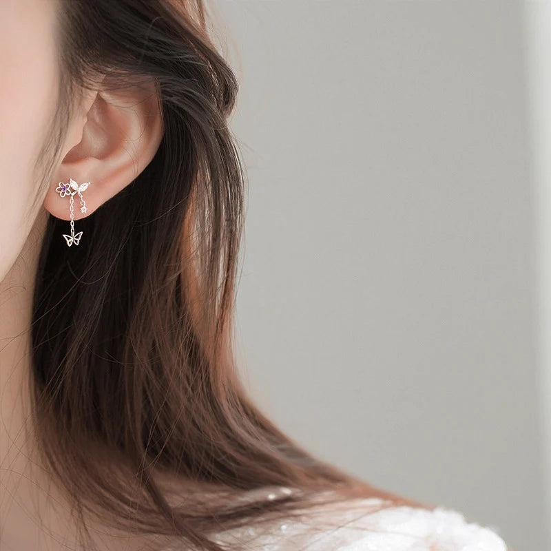 Exquisite Crystal Flower & Butterfly Tassel Earrings