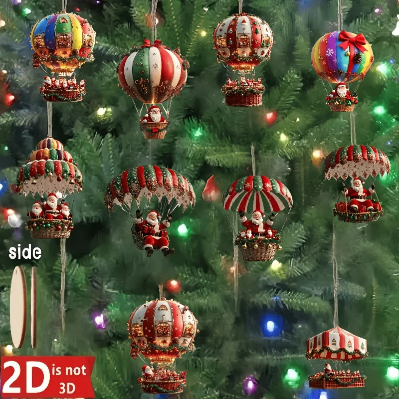 🎅 Christmas Wooden Hot Air Balloon Decor – Set of 10