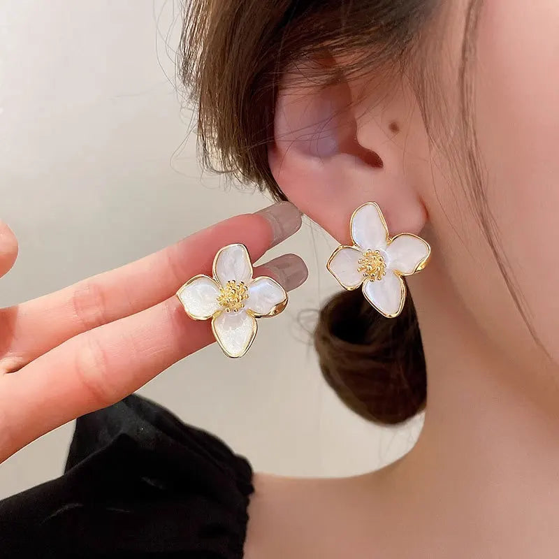 Vintage Hibiscus Glaze Flower Stud Earrings