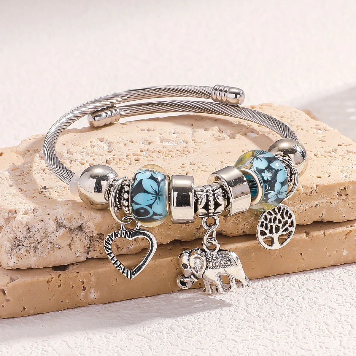 Women's Elephant & Tree of Life Charm Bracelet