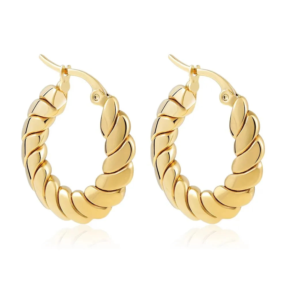 Gold Zircon U-Shape Huggie Hoop Earrings