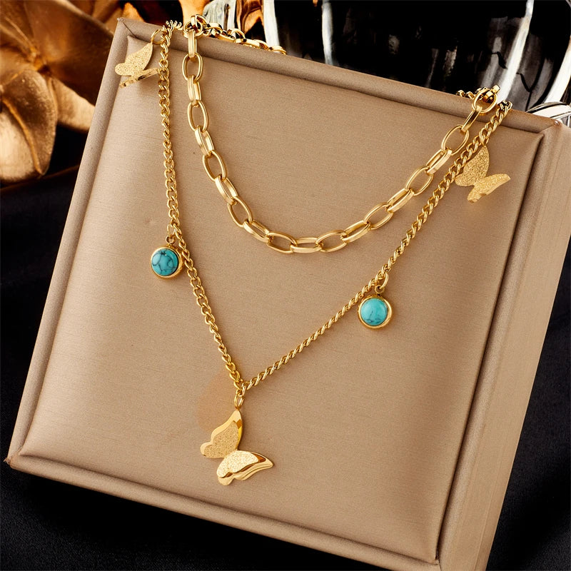 Butterfly & Moon Blue Eye Layered Necklace