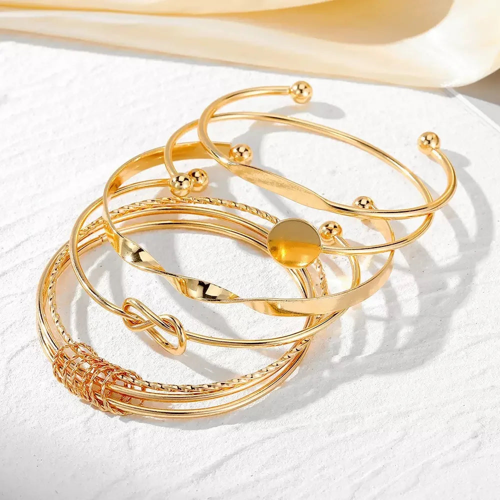 5Pcs Elegant Multi-Layer Adjustable Bracelets Set